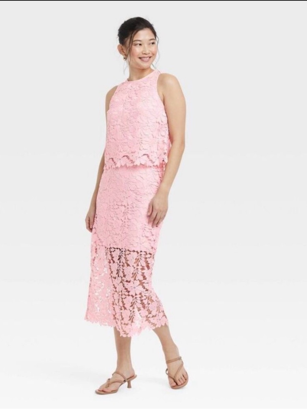 Brand New! Pink Lined Lace Sleeveless Top